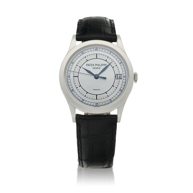 View full screen - View 1 of Lot 4. Retailed by Tiffany & Co. Ref. 5296G-001 White gold wristwatch with date Circa 2005 | 百達翡麗 | 5296G-001型號白金腕錶備日期顯示,零售商為蒂芙尼,年份約2005.