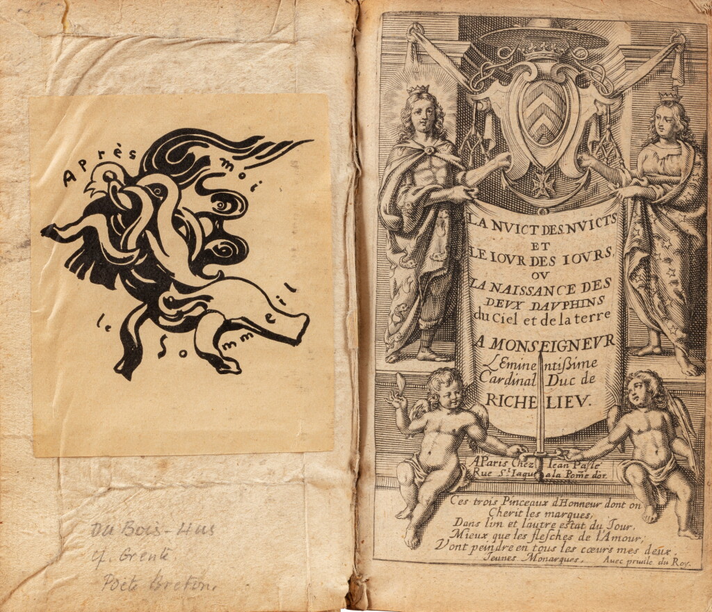 View full screen - View 1 of Lot 19. La Nuict des nuicts. Le Jour des jours. Paris, 1641. Édition originale. Vélin souple de l'époque. De la bibliothèque de Paul Éluard..