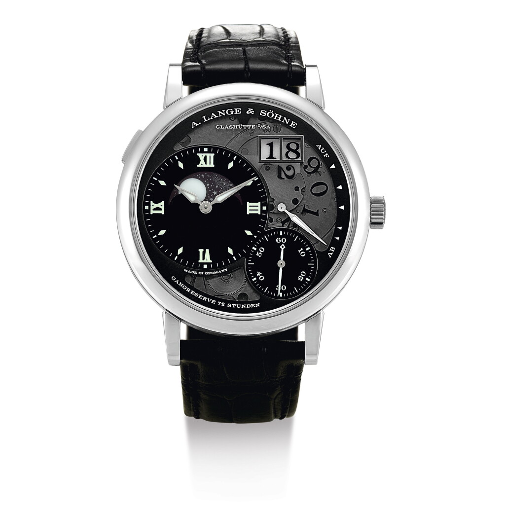 View full screen - View 1 of Lot 50. A. LANGE & SÖHNE | GRAND LANGE 1 MOON PHASE LUMEN, REFERENCE 139.035F, A LIMITED EDITION PLATINUM SEMI-SKELETONISED WRISTWATCH WITH DATE, MOON PHASES AND POWER RESERVE INDICATION, CIRCA 2017.