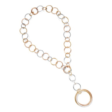View full screen - View 1 of Lot 89. THREE-COLOR GOLD AND DIAMOND 'TRINITY' NECKLACE, CARTIER.