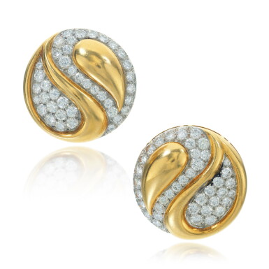 View full screen - View 1 of Lot 735. Pair of Gold and Diamond Earclips.
