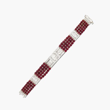 View full screen - View 1 of Lot 1292. Ruby and Diamond Bracelet | 紅寶石 配 鑽石 手鏈 (紅寶石共重約33.28克拉).