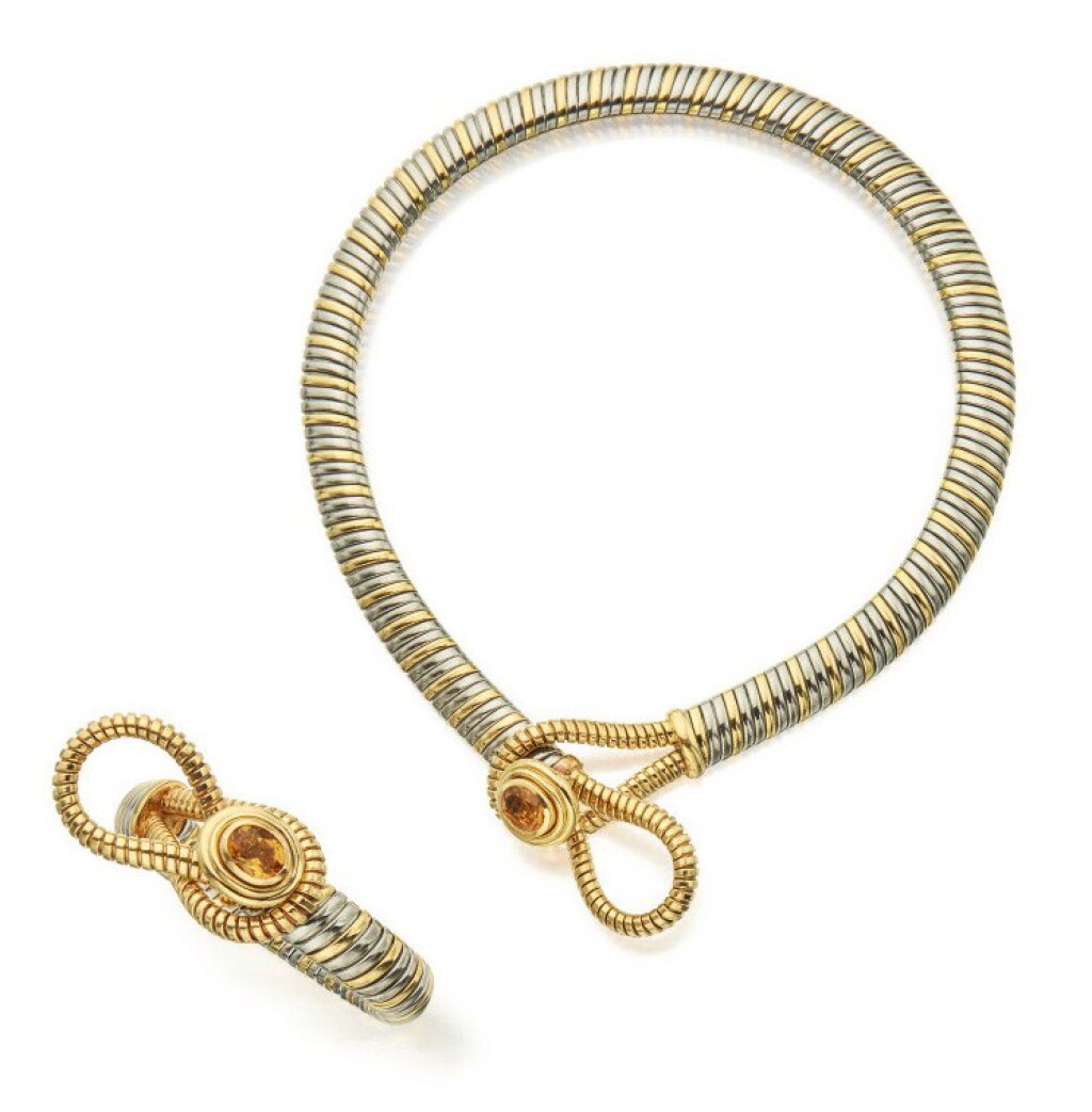 View full screen - View 1 of Lot 17. CARTIER | GOLD, STEEL AND CITRINE NECKLACE AND BRACELET.