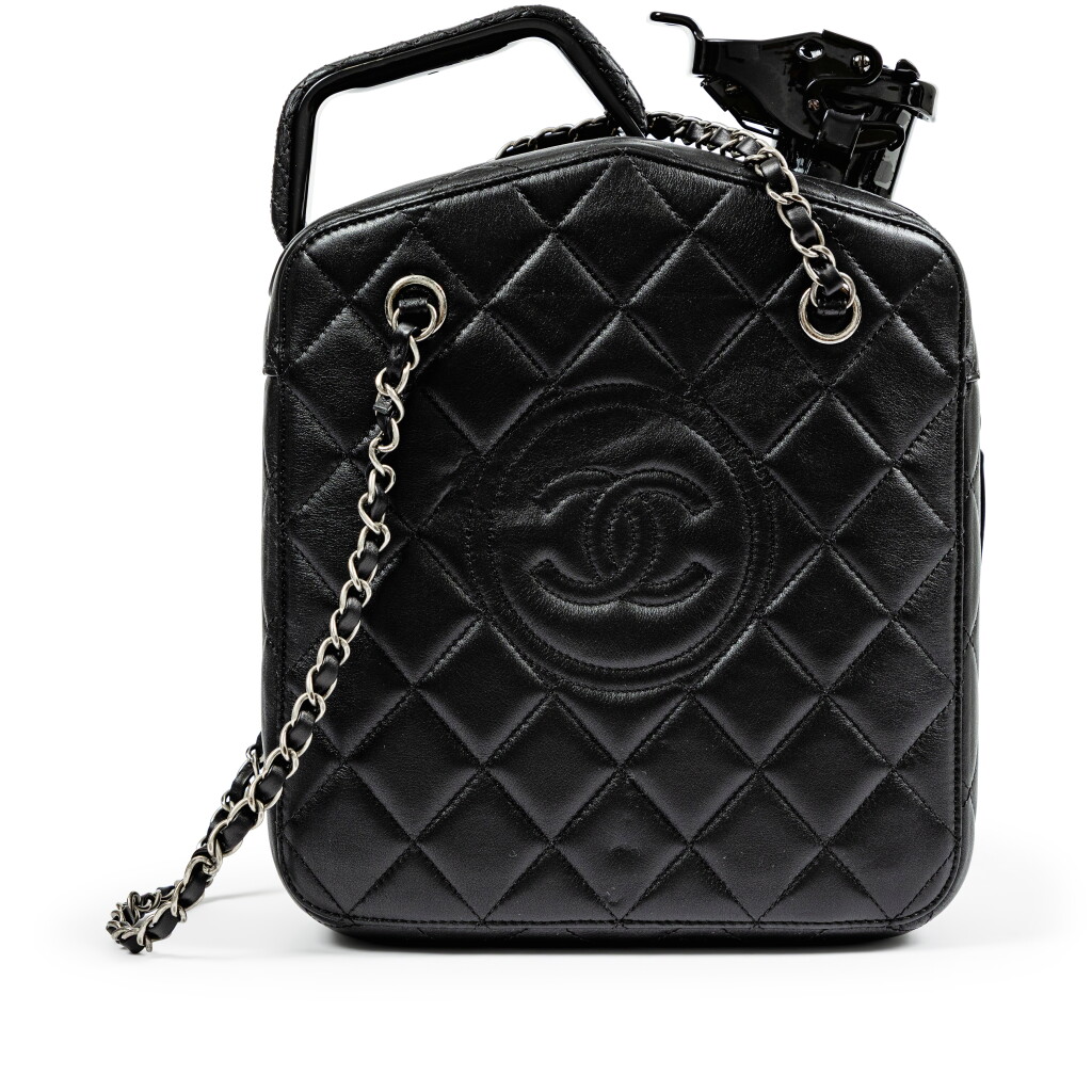 View full screen - View 1 of Lot 622. Black Quilted Lambskin Paris Dubai by Night Gas Tank Jerry Can Bag Silver Hardware, 2014.