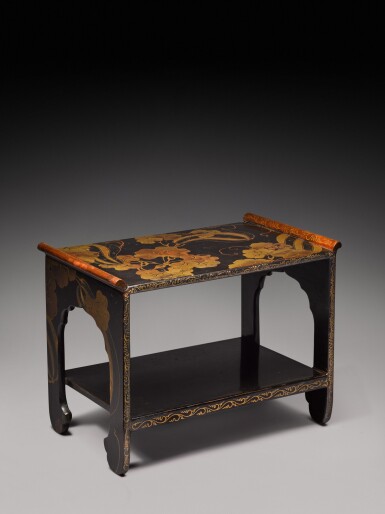 View full screen - View 1 of Lot 81. A Japanese lacquer two-tiered table (nikaidana), Momoyama-Edo period, late 16th-early 17th century.