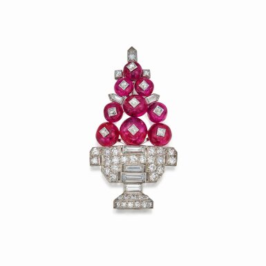 View full screen - View 1 of Lot 331. Diamond and Ruby Brooch, France.