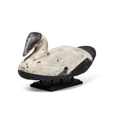 View full screen - View 1 of Lot 353. Carved and Painted Wooden Eider Decoy, Nathaniel "Nate" Thompson, Marimucus Island, Maine, Circa 1910.