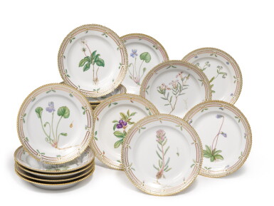 View full screen - View 1 of Lot 341. Sixteen Royal Copenhagen ‘Flora Danica’ salad plates, Modern.