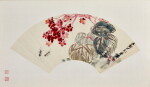 Attributed to Qi Baishi, Grass hopper and flower, Ink and color on paper, fan leaf