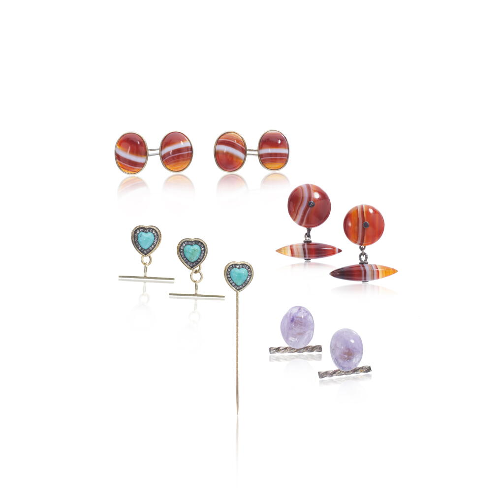 View full screen - View 1 of Lot 1105. Collection of cufflinks, two tie pins and three pendants.