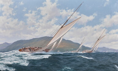 View full screen - View 1 of Lot 631. "A Gusty Nor' Wester" - 'Valkyrie III' racing 'Britannia' and 'Ailsa' for the 'Muir Memorial Challenge Cup' on the Clyde - July 3rd 1895.