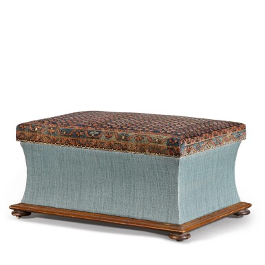 View full screen - View 1 of Lot 12. AN EARLY VICTORIAN UPHOLSTERED MAHOGANY OTTOMAN, CIRCA 1840.