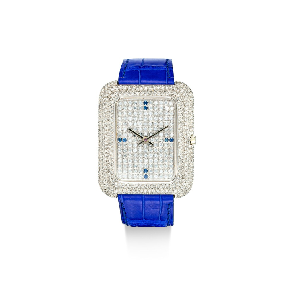 View full screen - View 1 of Lot 1106. PIAGET | REFERENCE 14105, A WHITE GOLD, DIAMOND AND SAPPHIRE-SET WRISTWATCH WITH BETA 21 MOVEMENT, CIRCA 1970.