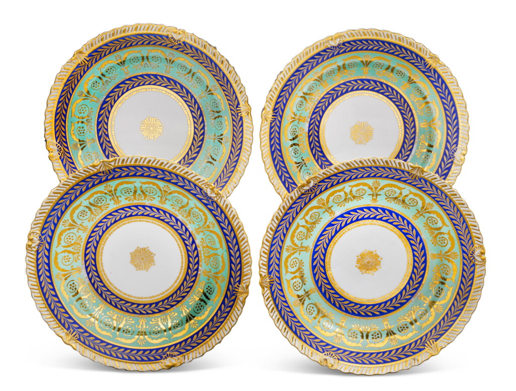 View full screen - View 1 of Lot 141. A set of four porcelain dinner plates, Imperial Porcelain Factory, St Petersburg, period of Nicholas II (1894-1917).