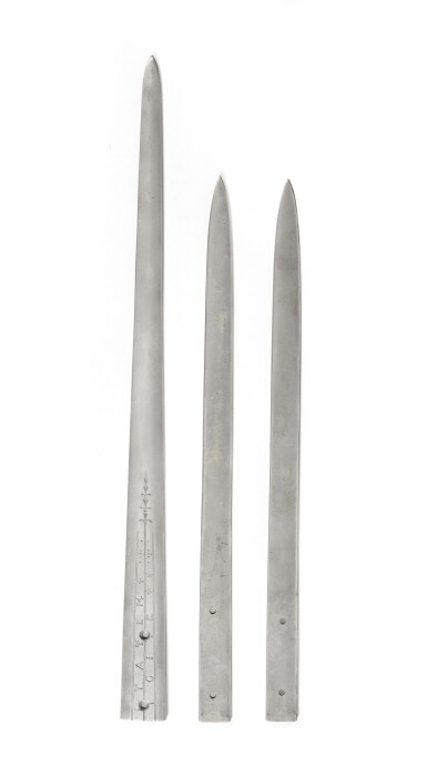View full screen - View 1 of Lot 296. Three fragmentary sword blades, probably European.