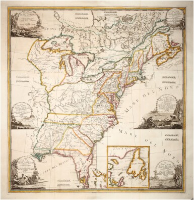 View full screen - View 1 of Lot 178. CASSINI | Gli Stati Uniti dell'America Delineati sulle ultime Osservazioni, 1797, engraved map of the United States.