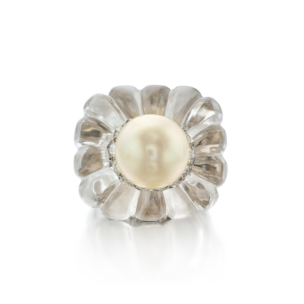 View full screen - View 1 of Lot 56. Rock Crystal, Cultured Pearl and Diamond Ring.