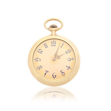 View full screen - View 1 of Lot 56. RETAILED BY JAQUES & MARCUS, NEW YORK: A PINK GOLD OPEN FACED WATCH, CIRCA 1900.