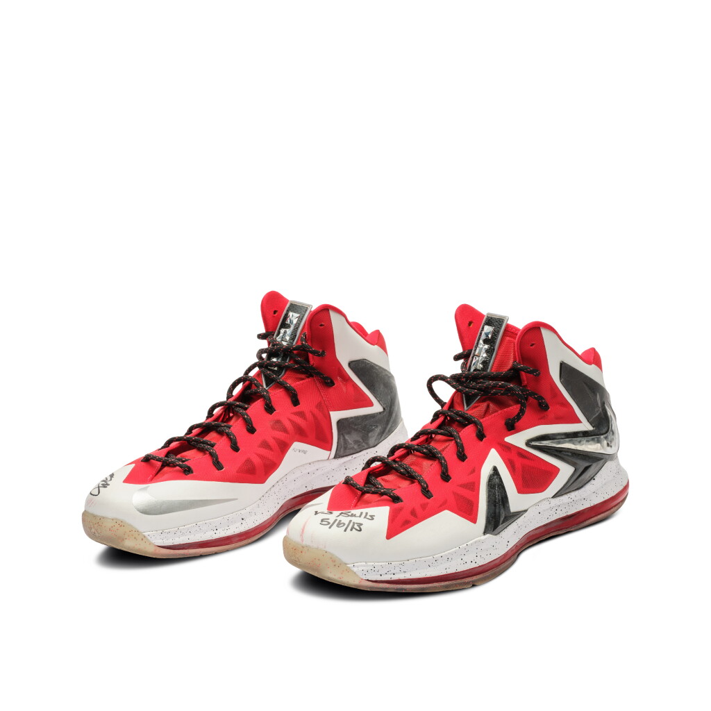 View full screen - View 1 of Lot 29. LeBron James Miami Heat 2013 NBA Playoffs Game Worn & Signed Sneakers.