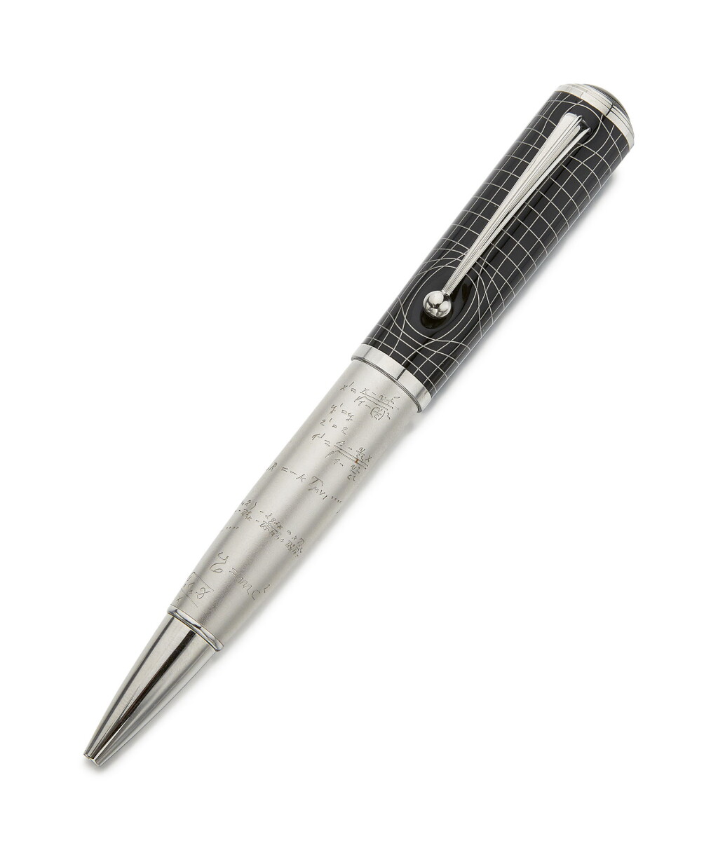 View full screen - View 1 of Lot 54. MONTBLANC | A LIMITED EDITION DARK BLUE LACQUER AND PLATINUM PLATED BALLPOINT PEN, MADE TO COMMEMORATE ALBERT EINSTEIN, CIRCA 2012.