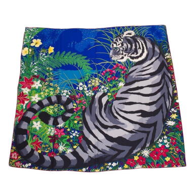 View full screen - View 1 of Lot 15. Hermès "Tyger Tyger" Cashmere and Silk Shawl 140cm.