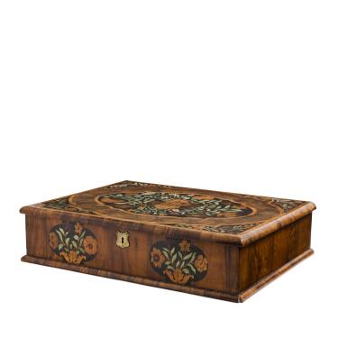 View full screen - View 1 of Lot 14. A William and Mary walnut, marquetry stained bone rectangular lace box, late 17th century and later.