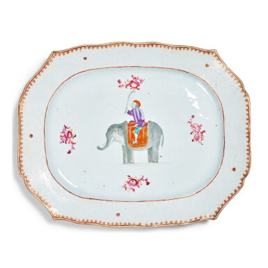 View full screen - View 1 of Lot 309. A RARE CHINESE EXPORT 'ELEPHANT AND MAHOUT' PLATTER FOR THE INDIAN MARKET QING DYNASTY, QIANLONG PERIOD, CIRCA 1780.