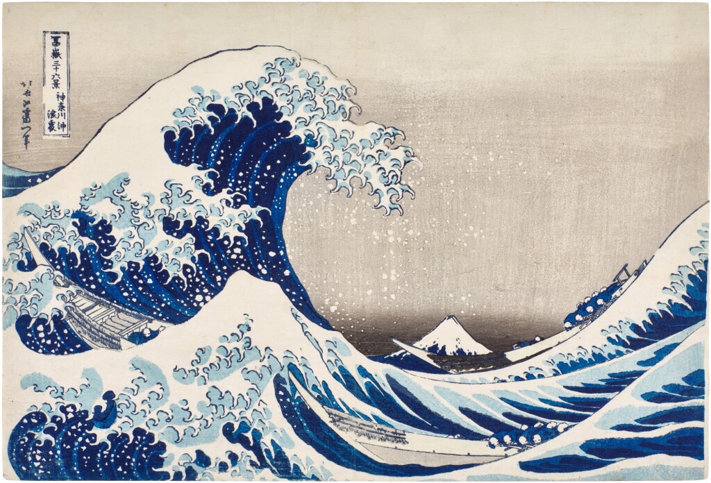 View full screen - View 1 of Lot 129. Under the Wave off Kanagawa (Kanagawa-oki nami-ura), also known as The Great Wave.