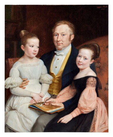 View full screen - View 1 of Lot 386. Portrait of a Father with his Two Daughters: Possibly the Lechêne Family.
