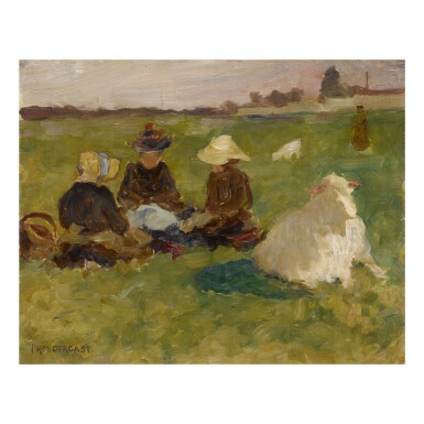 View full screen - View 1 of Lot 61. MAURICE BRAZIL PRENDERGAST | WOMEN IN A LANDSCAPE.