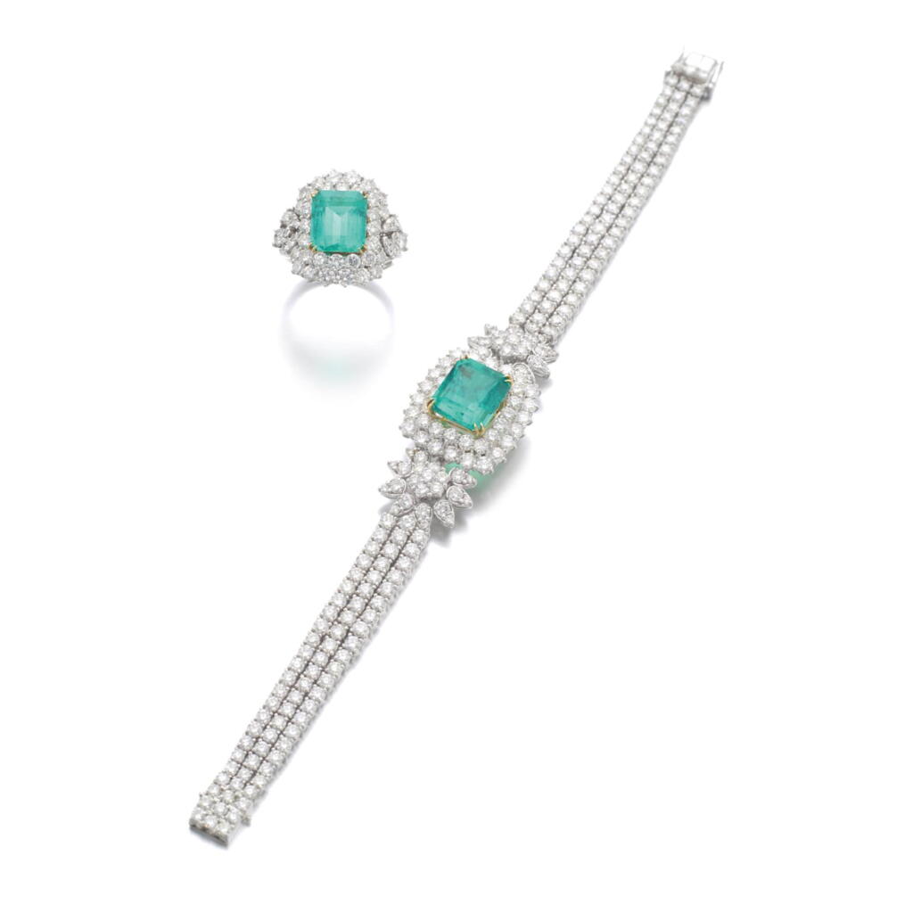 View full screen - View 1 of Lot 305. EMERALD AND DIAMOND DEMI-PARURE.