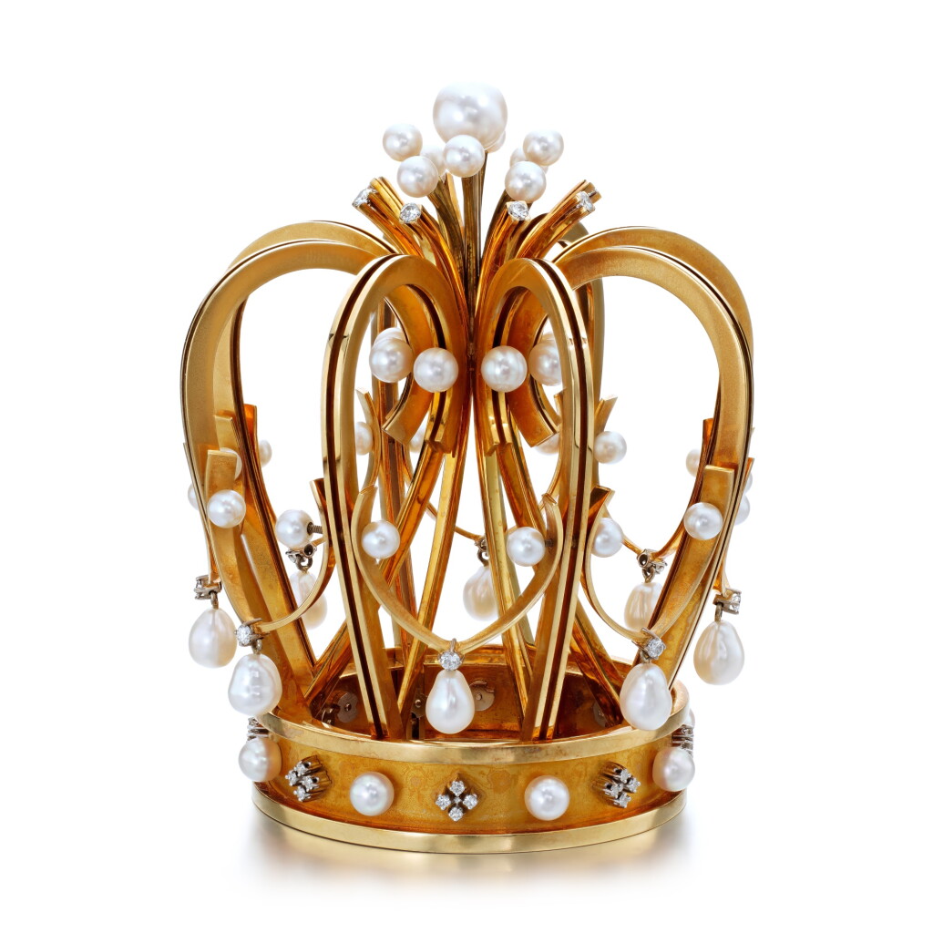 View full screen - View 1 of Lot 822. Gold, Cultured Pearl and Diamond Bridal Coronet.