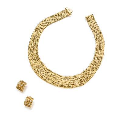 View full screen - View 1 of Lot 55. Gold and Diamond Necklace and Pair of Earclips.