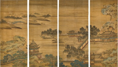 View full screen - View 1 of Lot 880. Attributed to Yuan Jiang 袁江(款) | Landscape 山水通景.