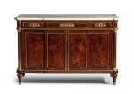 A gilt-bronze mounted mahogany commode, late Louis XVI, circa 1785 | Commode en acajou, placage d'acajou et monture de bronze doré fin de l'époque Louis XVI, vers 1780