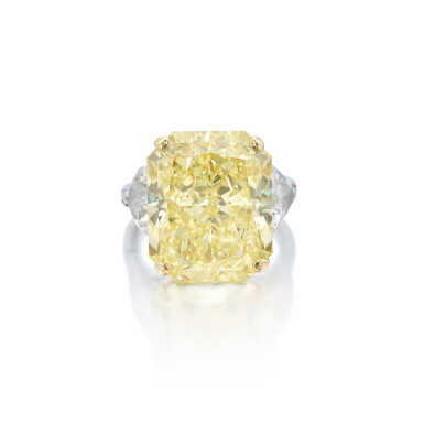 View full screen - View 1 of Lot 64. Fancy Intense Yellow Diamond and Diamond Ring.