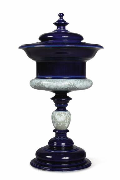 View full screen - View 1 of Lot 338. A SEVRES PÂTE-SUR-PÂTE AND BLUE-GROUND 'COUPE COUTY' PROTOTYPE, CIRCA 1879.
