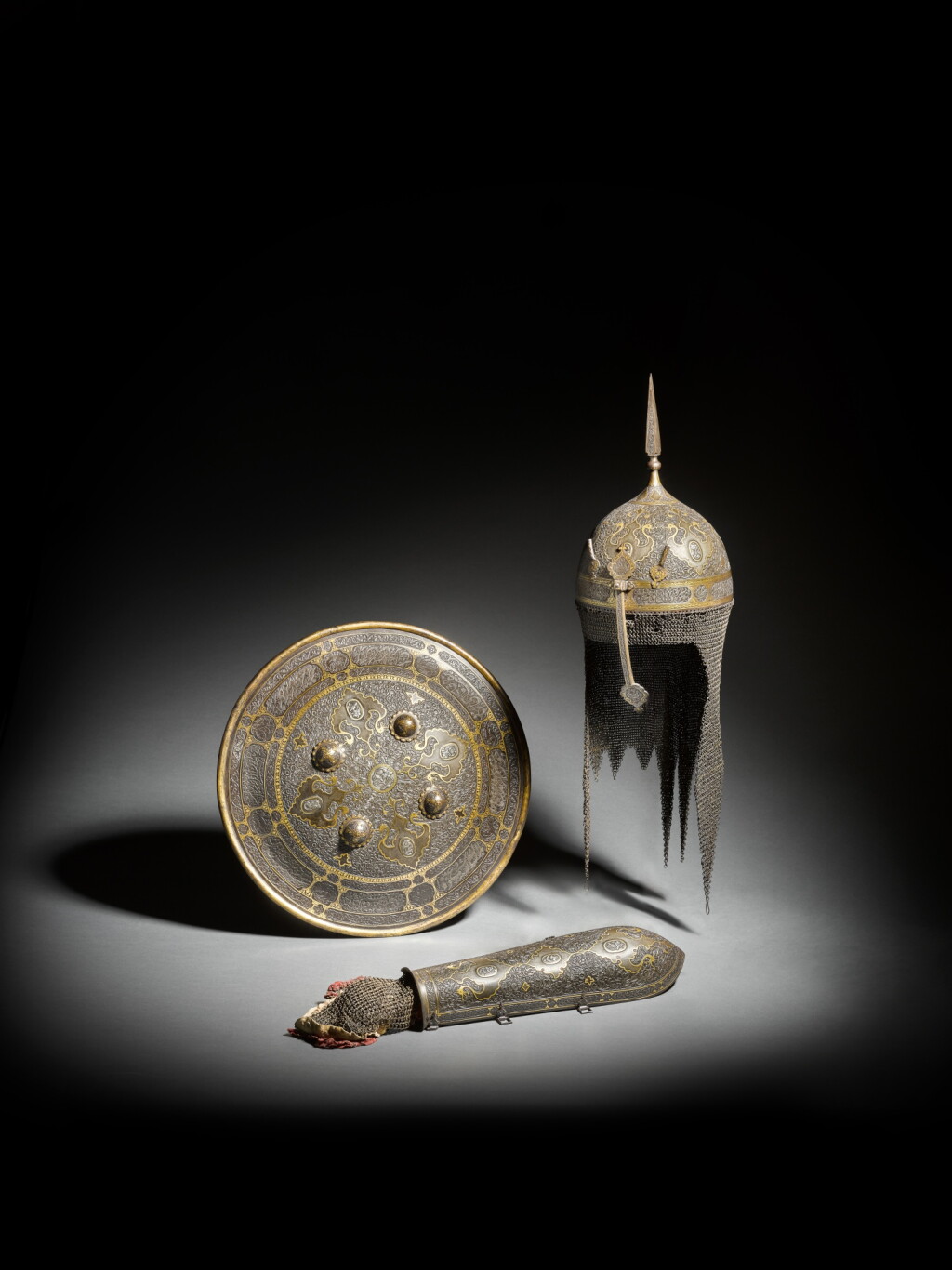 View full screen - View 1 of Lot 188. A fine silver-inlaid Qajar armour set, Persia, second half 19th century.