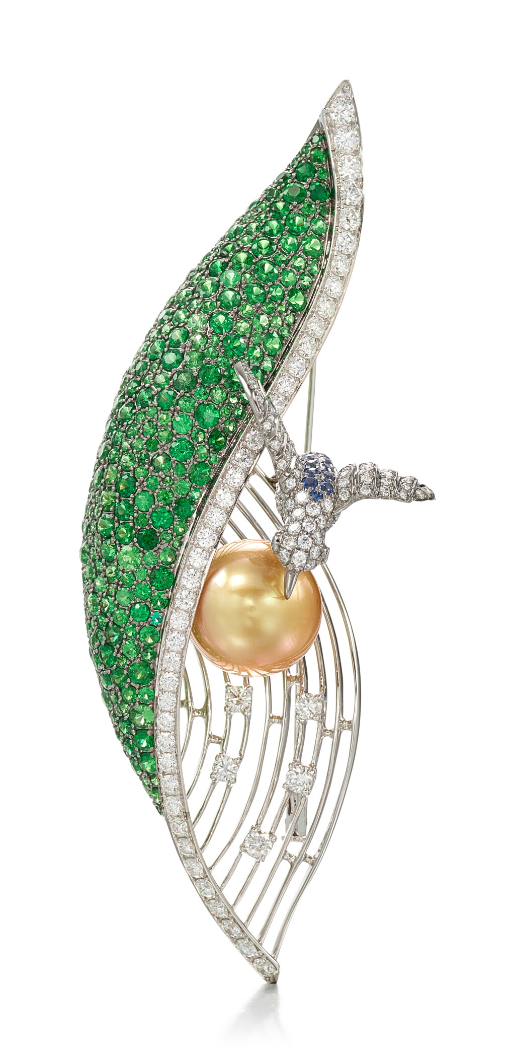 View full screen - View 1 of Lot 9121. CULTURED PEARL, GEM SET AND DIAMOND BROOCH | 養殖珍珠 配 寶石 及 鑽石 別針.