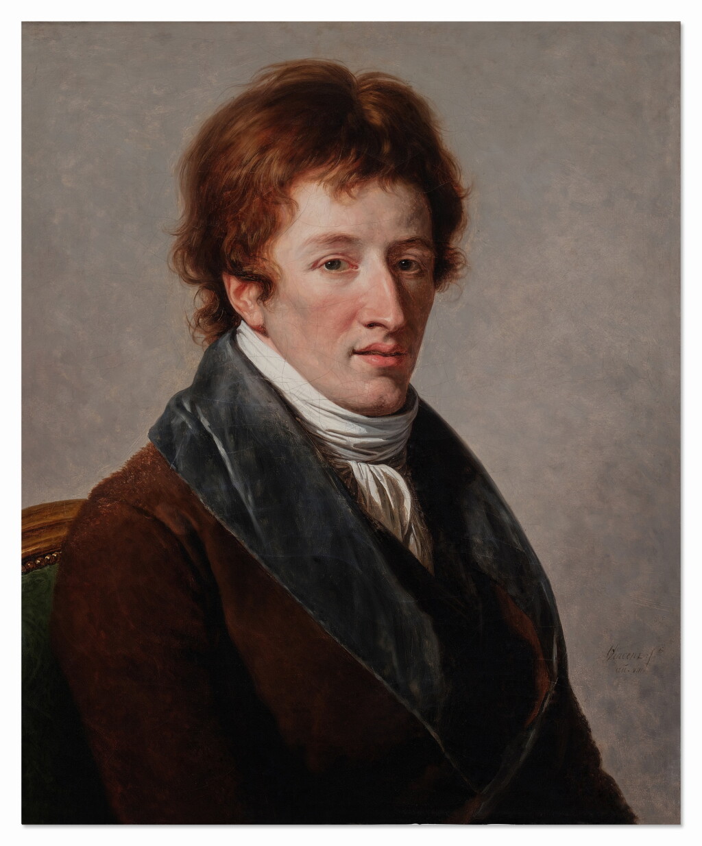 View full screen - View 1 of Lot 152. Portrait of Baron Georges Cuvier (1769-1832), bust-length, in a brown coat and white cravat.