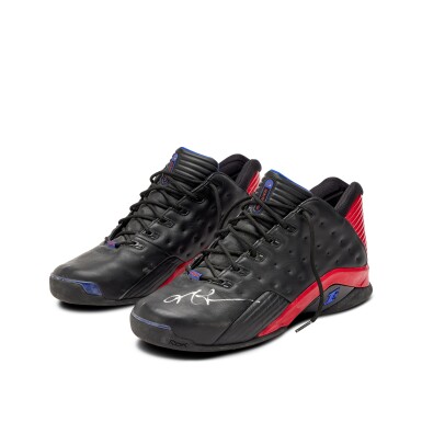 View full screen - View 1 of Lot 80. Allen Iverson Philadelphia 76ers 2003-2004 Dual-Signed Sneakers | Left Shoe Photomatch | 40 Points | Double-Double.