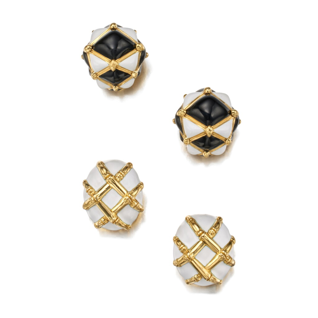 View full screen - View 1 of Lot 266. Two Pairs of Gold and Enamel Earclips.