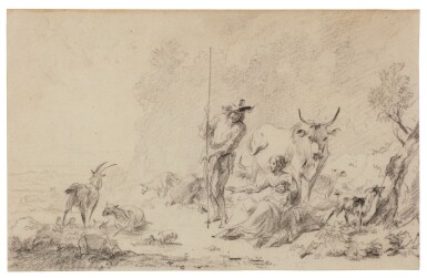 View full screen - View 1 of Lot 132. Landscape with herders and animals.