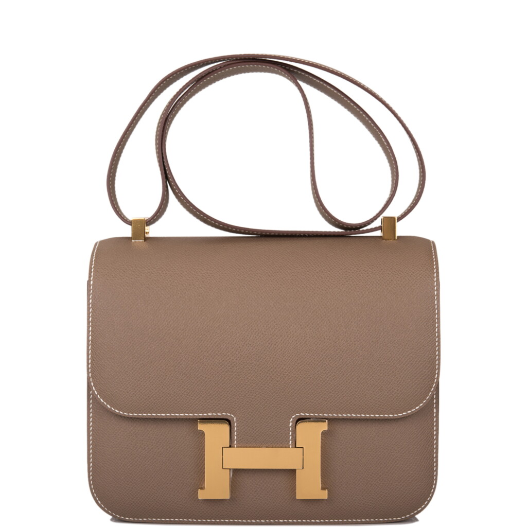 View full screen - View 1 of Lot 58. Hermès Etoupe Constance 24cm of Epsom Leather with Gold Hardware.
