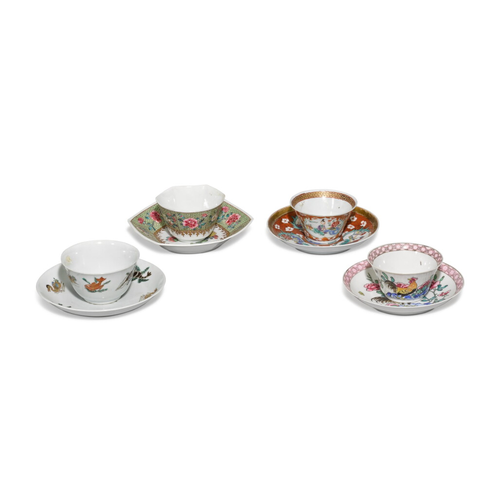 View full screen - View 1 of Lot 278. Four sets of famille-rose cups and saucers, Qing Dynasty, 18th.