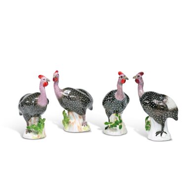 View full screen - View 1 of Lot 12. Four Meissen Figures of Guinea Fowl, Circa 1741.