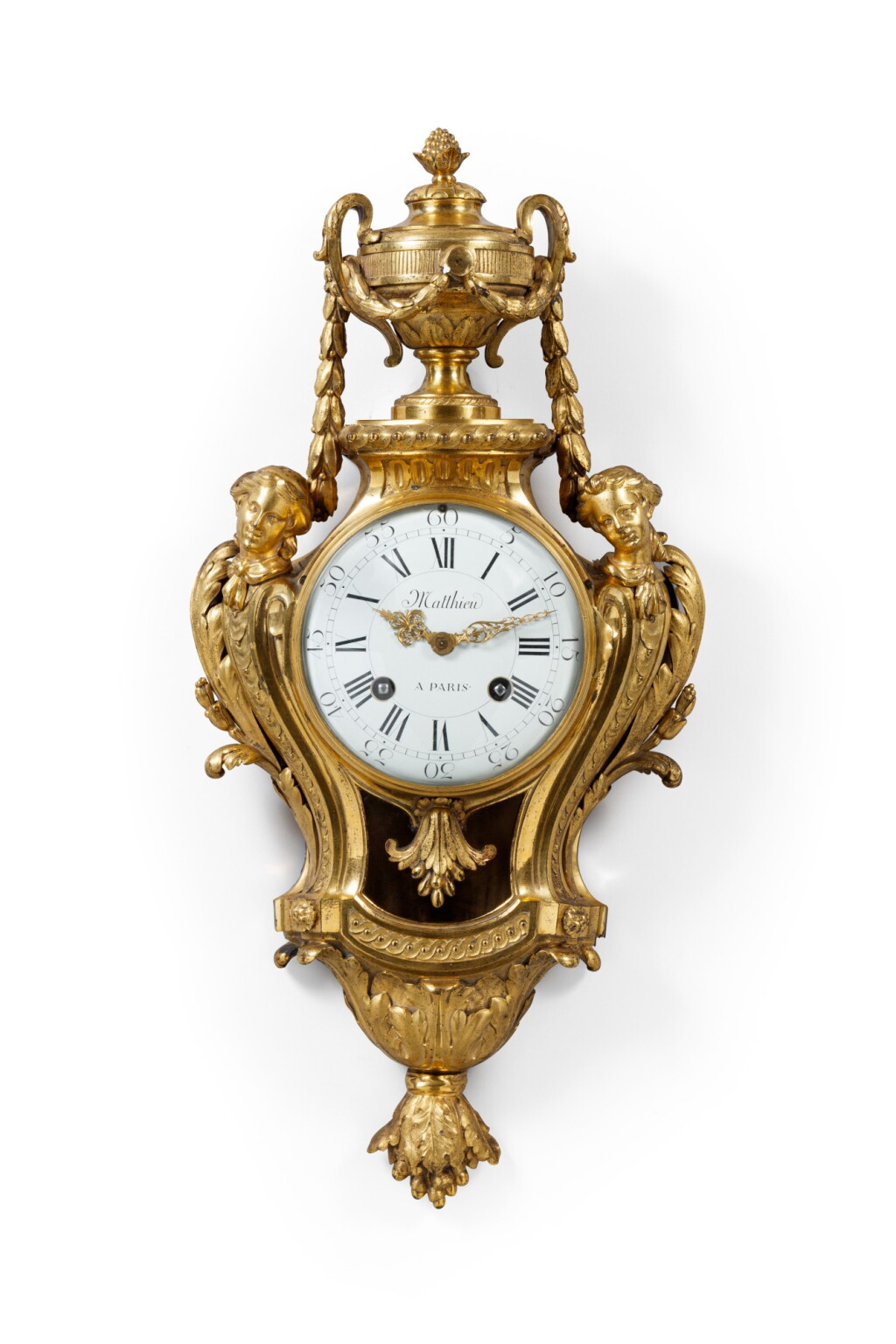 View full screen - View 1 of Lot 122. A Louis XVI gilt-bronze cartel clock, signed C. Matthieu à Paris, circa 1780 | Cartel d'applique en bronze doré d'époque Louis XVI, le mouvement signé C. Matthieu à Paris, vers 1780.