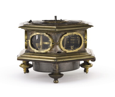 View full screen - View 1 of Lot 91. A gilt-brass and copper horizontal table clock with alarm, Conrad Geiger, German, circa 1700.