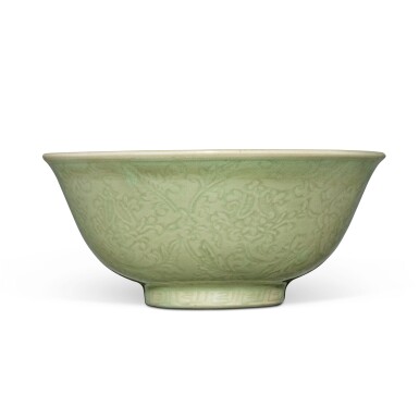 View full screen - View 1 of Lot 151. A carved 'Longquan' celadon-glazed 'lotus' bowl, Ming dynasty, early 15th century.