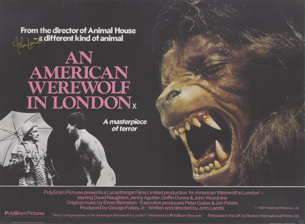View full screen - View 1 of Lot 187. AN AMERICAN WEREWOLF IN LONDON (1981) POSTER, BRITISH, SIGNED BY JOHN LANDIS.